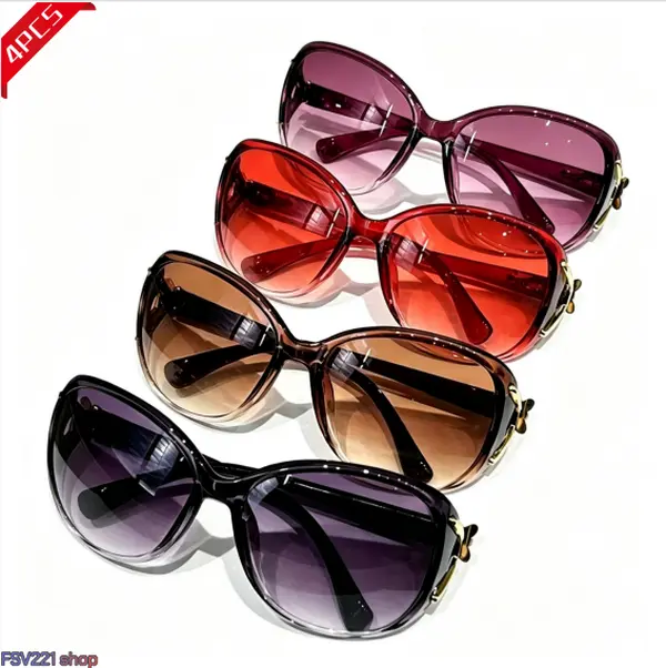 Men's 4-Pack Large Oversized Modern Frame Sunglasses Set - UV Protection Gradient Glass, Casual Shades, Durable Metal Frame Men's Sunglasses, Stylish Metal Accents, Streetwear Outfits, Camping Essentials, Fashion Eyewear