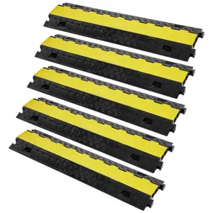 VEVOR 5 PCs Cable Protector Ramp, TikTokShopBlackFriday, 2 Channel, 22000 lbs/axle Capacity Heavy Duty TPU Wire Cover Ramp Hose Protector Ramp Driveway, Traffic Speed Bump with TPR Flip-Open Top Cover, for Indoor & Outdoor