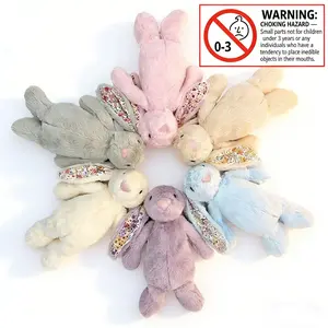 Cute Rabbit Plush Toy, Floral Lop-Eared Bunny Plush Doll, Childhood Stuffed Animal, Birthday Gift, Christmas Gift for Children, Home Decoration