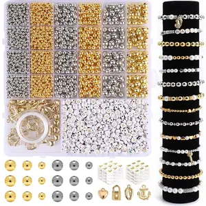 26-Grid Dual Color Spacer Beads with Gold Letter Beads, Golden Spacers for Jewelry Making, Various Gold Beads for Bracelets