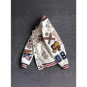 Heavy Embroidery Leather Jacket High-end Feel Unisex Casual Jacket Baseball Jacket Loose Fit Outerwear TikTok Shop Store Men's Clothing Clothes Men's