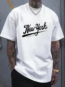 Men's T-shirt with New York Brooklyn print short-sleeved casual street fashion, a versatile top for summer daily wear