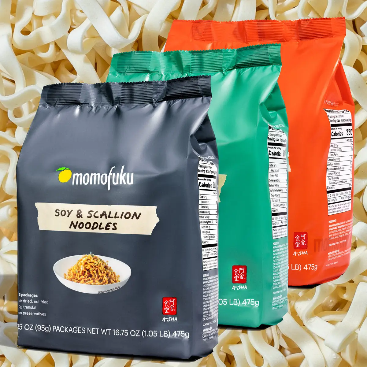 Noodle Variety Pack - 15 Servings of Mouthwatering Instant Noodles, Air-Dried Not Deep-Fried, with Three Different Flavors Scallion Soy