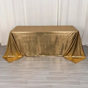 Sequin Dots Polyester Rectangle Tablecloth 90"x132" Antique Gold Shimmer - Seamless, Wrinkle Free & Glittering Table Cover