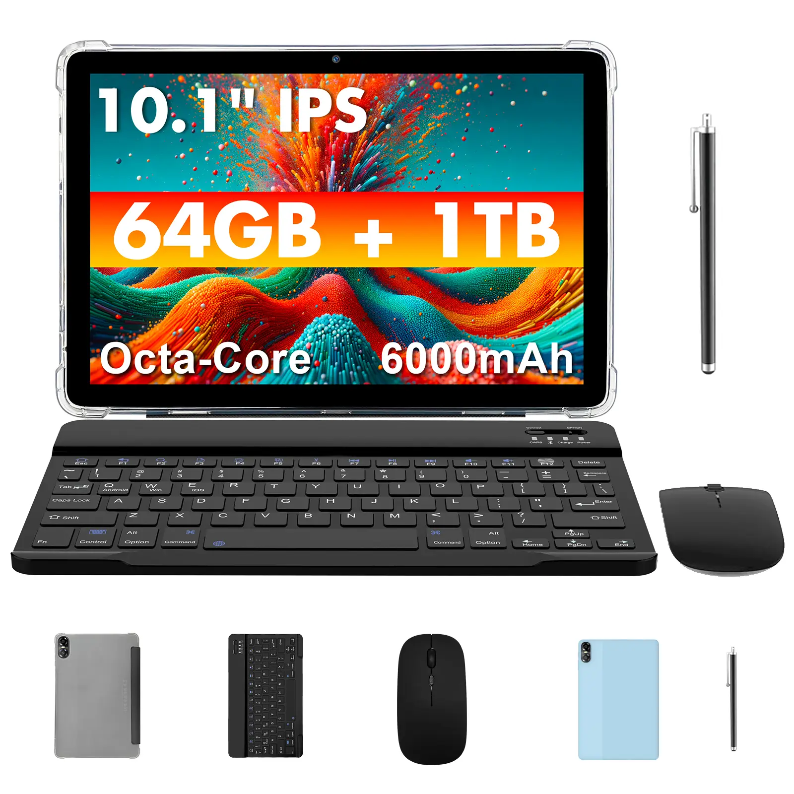 【TikTokShopFallDealsForYou】10.1 Inch Tablet Set Android 14, 2 in 1 Portable Device with Keyboard, Mouse, Case, Stylus, 8(4+4) RAM, 64GB ROM, Dual Came