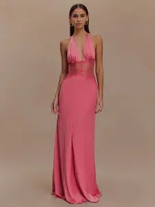 Women's Sexy Deep V Backless Lace Dress, Summer Fashion Fitted Bodycon Evening Gown, Formal Wear, Elegant Cocktail Party Dresses for Women, Halter neck dress, Sleeveless dress, Wrap dress, Off-shoulder dress, Spring dress, Maxi dress, Womenswear