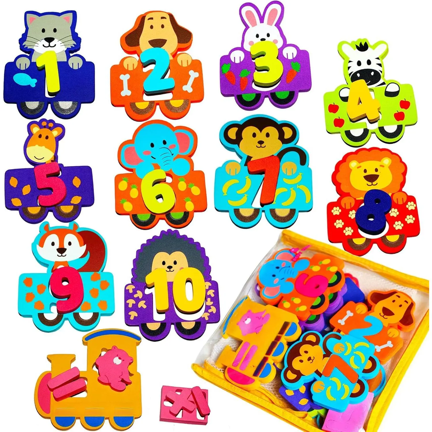 100% Non-Toxic Bathtub Numbers - Fun Bath Foam Toys - Educational Puzzles Floating Bathtub Animals for Kids Girls Boys - Set of 27 pcs - Wet & Stick - Fre. Bath Toy Organizer