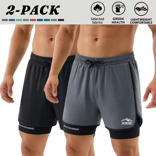 Men's 2-Pack Athletic Shorts, Loose-Fit 2-in-1 Double Layer Design with Anti-Chafe Liner, Quick-Dry Printed Fabric for Gym & Running, 2-In-1 Double Layer Men's Shorts, Breathable