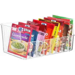 Rainmae Seasoning Packet Organizer with 7 Removable Dividers, Drink Packet Organizer Condiment Storage Caddy for Kitchen Pantry Cabinet Countertop Holds Spice Hot Chocolate Sauce Organization, Clear