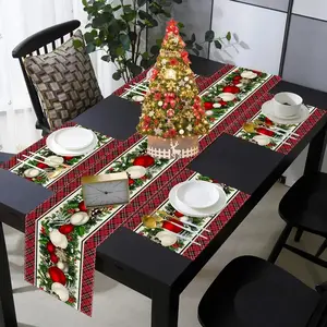 Christmas Table Runner Set, Floral Design, Holiday Kitchen Decor, Festive Dining Room Decoration, Seasonal Home Accessories
