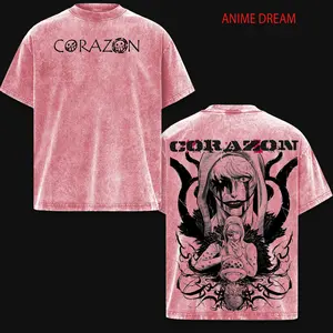 CorazonOnepiece Anime Double Printed Vintage Washed Tee Unisex Oversize Anime Manga Washed Heavyweight Cotton T-shirt