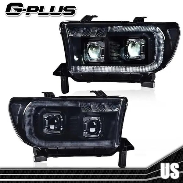 G-PLUS LED Headlight Kit for 2007-2013 Tundra, 2008-2017 Sequoia - Smoked Lenses Headlight Assemblies, LED Tube Projector Design, Car Exterior Upgrade