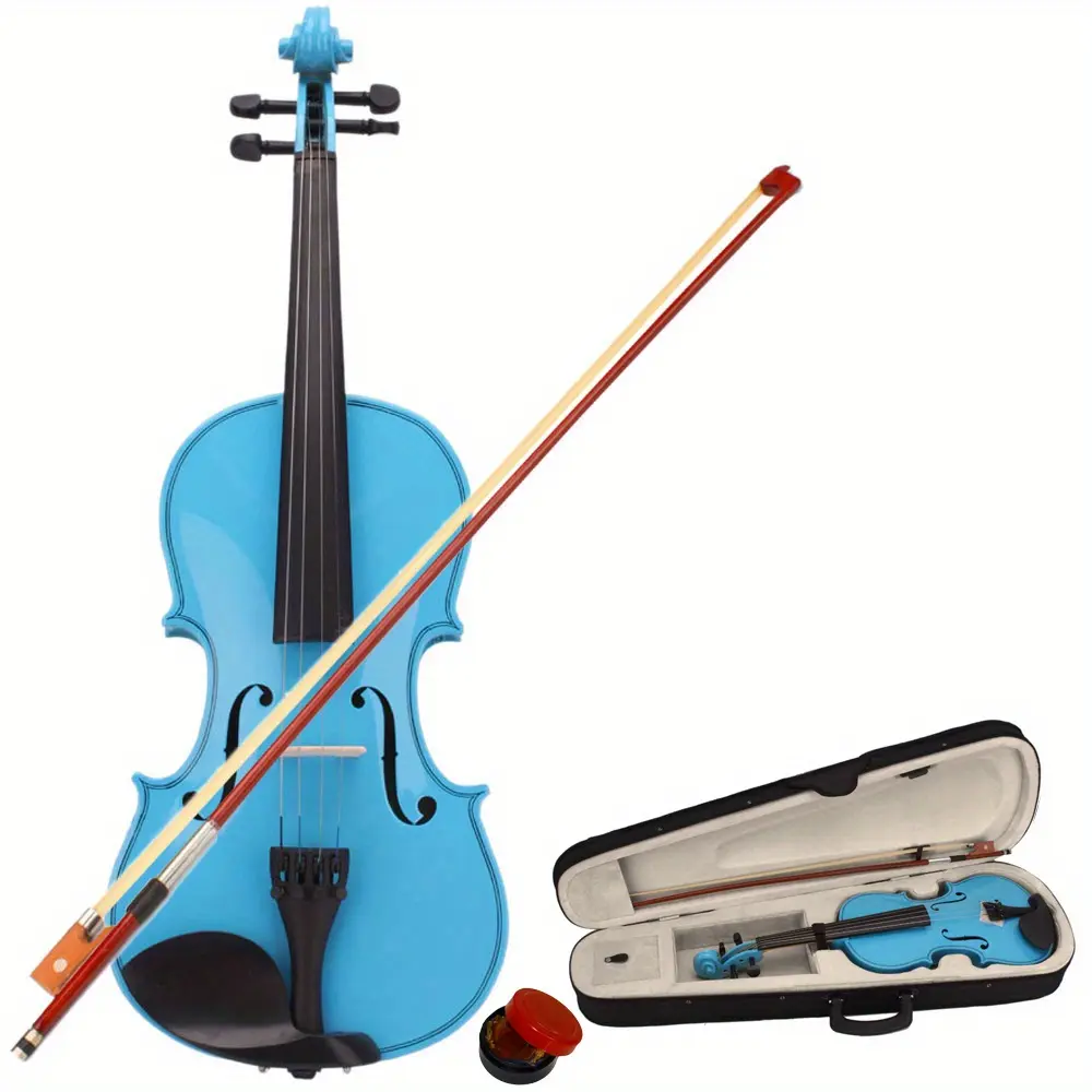 4/4 Acoustic Violin Full Set Kit for Beginning and Advancing Violin Students - High Quality Wood Body, Top Grade Strings for Easy Beginner Sound Production, Affordable Price, Full Functionality for Practice, Case, Bow, Sky Blue Rosin