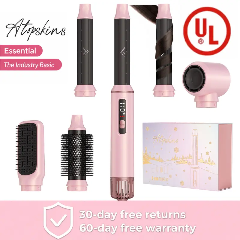 ATOPSKINS 5-in-1 LiteStyler Blow Dryer Brush - Soft Airflow Ultra-Lightweight Hair Dryer with Plastic Attachments, Christmas giftThermal Brush, Multi-Curl Functions, Low-Speed, 800W Power, 110V-120V, 30-Day Free Returns Salon-Quality Styling Tool,,techvib