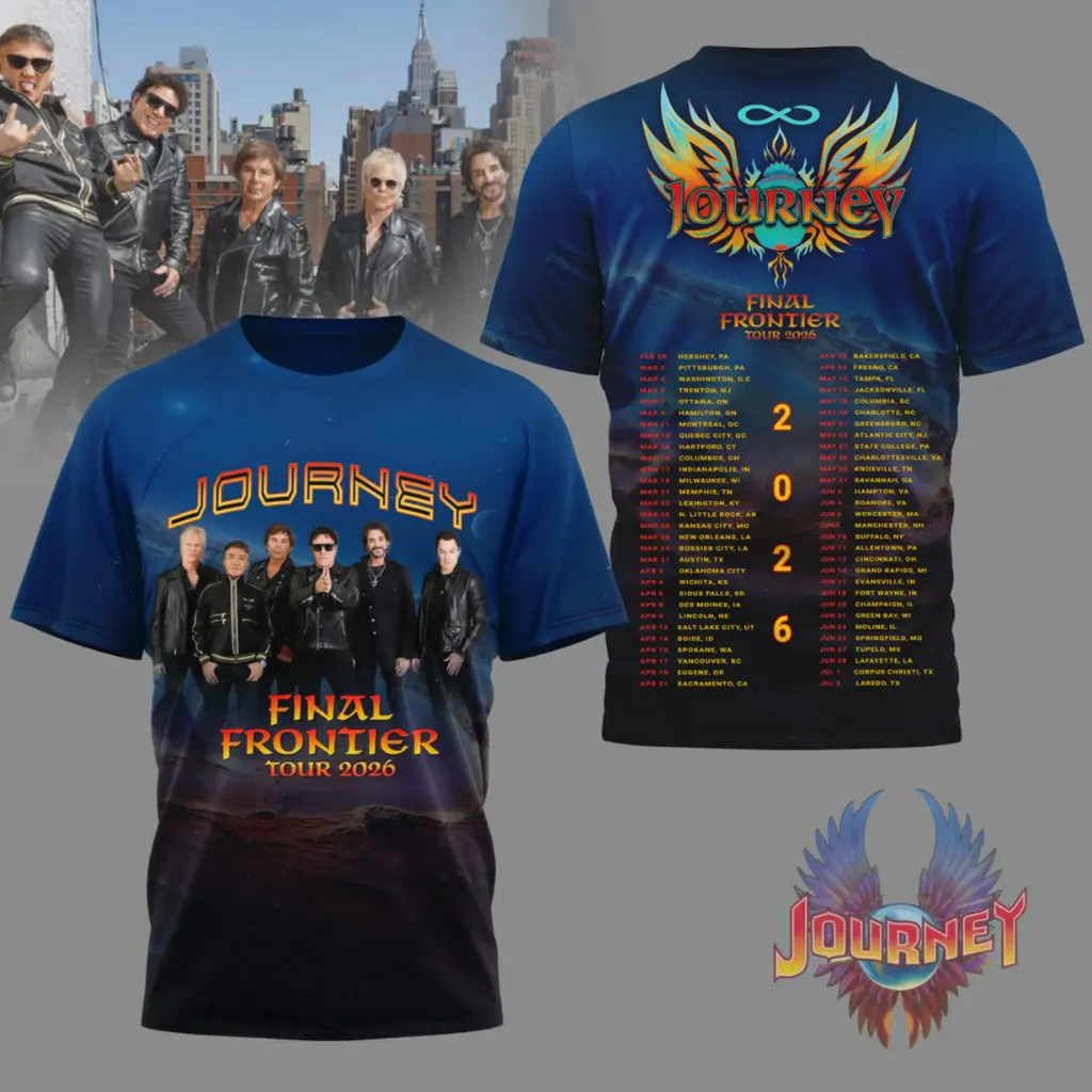 Women's Graphic T-Shirt, Final Frontier 2026 Farewell Tour Design, Casual Cotton Rock Tee with Digital Print, Short Sleeve 2XL, Fitted