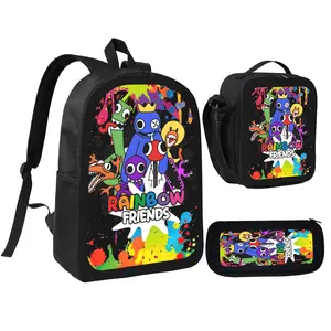 Rainbow Friends Backpack With Lunch Box Pencil Case 3 In 1 For Boy Girl Teen Schoolbag Lightweight Large Capacity 600D Oxford Cloth Adjustable Straps Comfortable Mesh Back Cushioning backpack goals-C