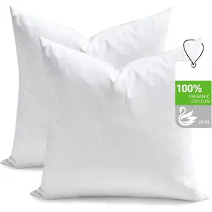 Feathers Down Pillow Inserts 26x26, Set of 2, Euro Pillow Insert with    Shell, Soft Decorative Throw Pillow for Living Room, Sofa, Couch, or Bed (White)
