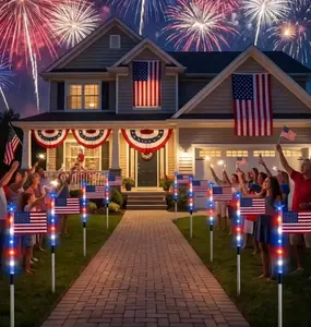 8-Piece Flag Light Set, 4th of July Decorations 8Lighting Modes, 8-in-1 American Flag Solar Lights