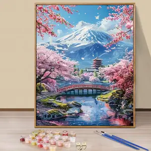 Paint By Numbers Kit for Adults Beginners - 16x20in/40x50cm Color Canvas, Easy DIY Mount Fuji Scenic Area Acrylic Painting Set - Wall Decor for Living Room and Bedroom, Creative Gift for Birthday, Mother's Day and Christmas, Without Frame