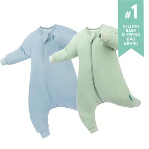 PurComfy 2-Pack Bamboo Sleep Sack Cozy Baby Long Sleeve with Feet 1.0TOG Premium Soft Wearable Sleepwear 2-Way Safe Zipper Pajamas for 0-4 Years