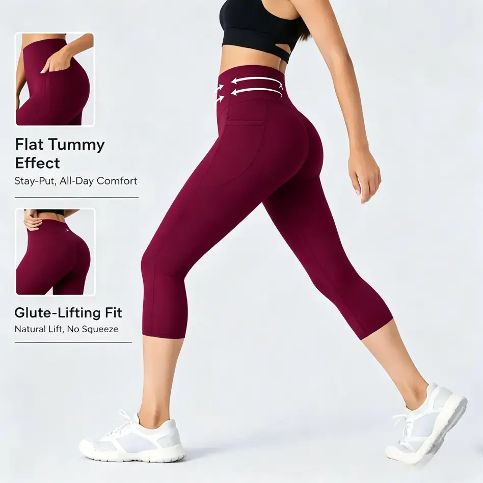 Women’s High Waisted Tummy Control Yoga Leggings, Butt Lifting Workout Pants, Stretchy Cropped Activewear for Gym, Running & Fitness