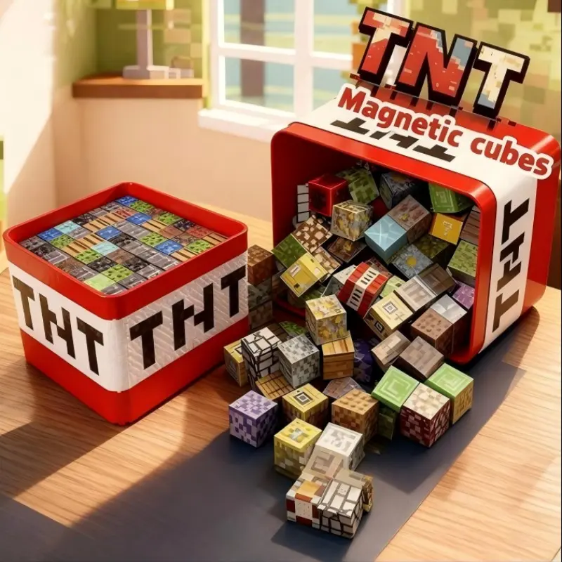 Tnt Magnetic Building Blocks Set, Choking Hazard Warning, No Battery Required, Unisex Toy for Ages 4-12, Free Assembly Puzzle Game, Creative Building Block Sets
