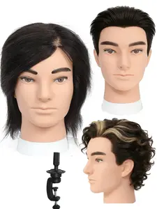 Men's Dummy Head for Hairdressing Practice, Beauty Dummy Head, 100% Human Hair, Ideal for Barber Training, Realistic Look, Mannequin Head