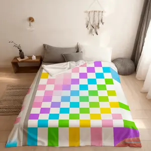 Colorful Plaids Geometric Kids Fitted Sheet Twin Size,Abstract Grids Checkered Patchwork Boys Girls Bedding Set,Latticed Modern Artwork Chic Bed Sheet,1 Pillowcase(No Flat)