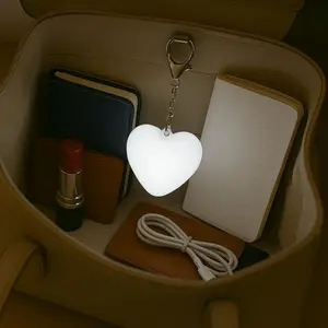 Mini Heart Shaped USB Rechargeable Night Light – Touch Control Soft Glow Portable Keychain Lamp