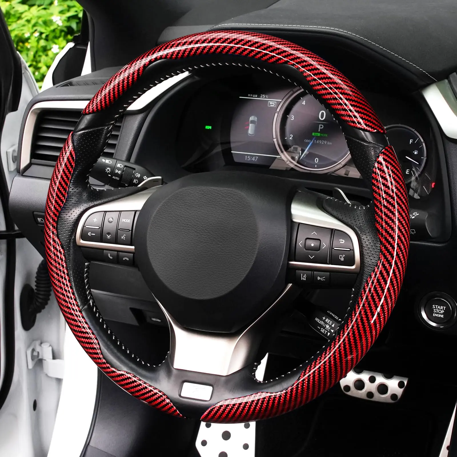 3pcs Carbon Fiber Anti Skid Steering Wheel Cover Waterproof Design Universal Fit for  Car Wheel Cover Interior Car Accessories for Jeeps SUVs Trucks