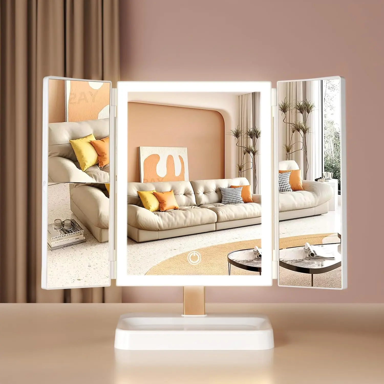 Makeup Mirror Vanity Mirror with Lights 1X 2X 3X 10X Magnification Touch Control Tri-Fold Portable LED Makeup Vanity Two Power Supply Modes White 180° Rotation Custom-Adjusted Compact & Portable