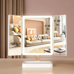 Makeup Mirror Vanity Mirror with Lights 1X 2X 3X 10X Magnification Touch Control Tri-Fold Portable LED Makeup Vanity Two Power Supply Modes White 180° Rotation Custom-Adjusted Compact & Portable