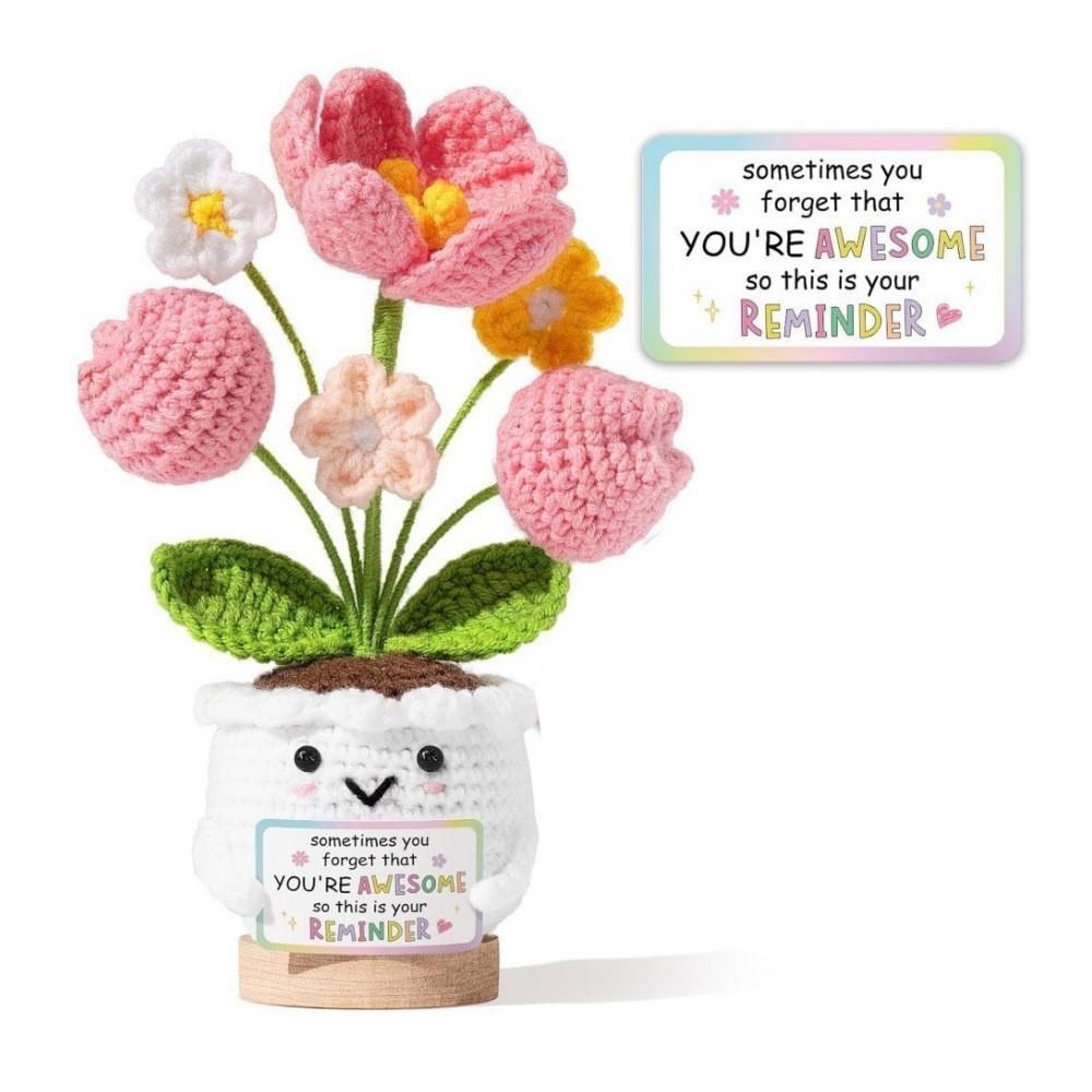 Handmade Crochet Artificial Potted Flowers - Decorative Home Accessory with Shipping Included, Cute Girly Gift for Best Friend Birthday, GF Gift for Desktop Ornament