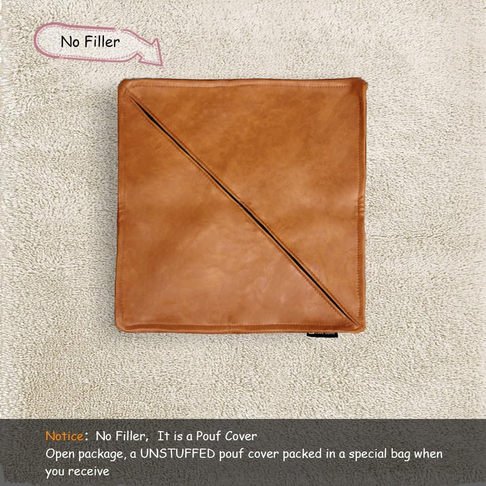 Soft Leather Pouf Ottoman Foot Rest, Unstuffed Floor Cushion with Storage, Handcrafted Foot Stool for Living Room Bedroom, Indoor Outdoor Use, 17 Inch