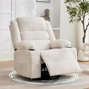 Garvee 360° Manual Swivel Rocker Recliner Chair for Adults with 3 Recline Positions, Overstuffed Wide Lounge Design, Linen Fabric, Includes 2 Cup Holders and Multiple Side Pockets, Perfect for Living Room or Nursery