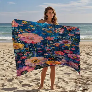 Starry Night Blossom Beach Towel, Microfiber Bath Towel, Ideal for Vacation Travel and Swimming, Fun and Practical Summer Accessory