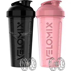 2 Pack- 28 oz Protein Shaker Bottles for Protein Mixes - 2x Wire Whisk| Leak Proof Shaker Cups for Protein Shakes and Pre Workout| Protein Shaker Bottle Pack (A7) Pink/Black