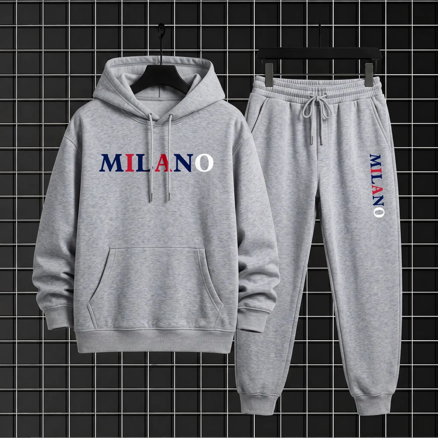 Men's MILANO Letter Pattern Print Hoodie and Drawstring Sweatpants Set, Menswear, Casual Athletic Long Sleeve Hooded Jacket & Trousers for Fall & Winter, Men's Clothing for Daily Wear, Sportswear Indoor Outdoor, Tracksuit, Athleisure
