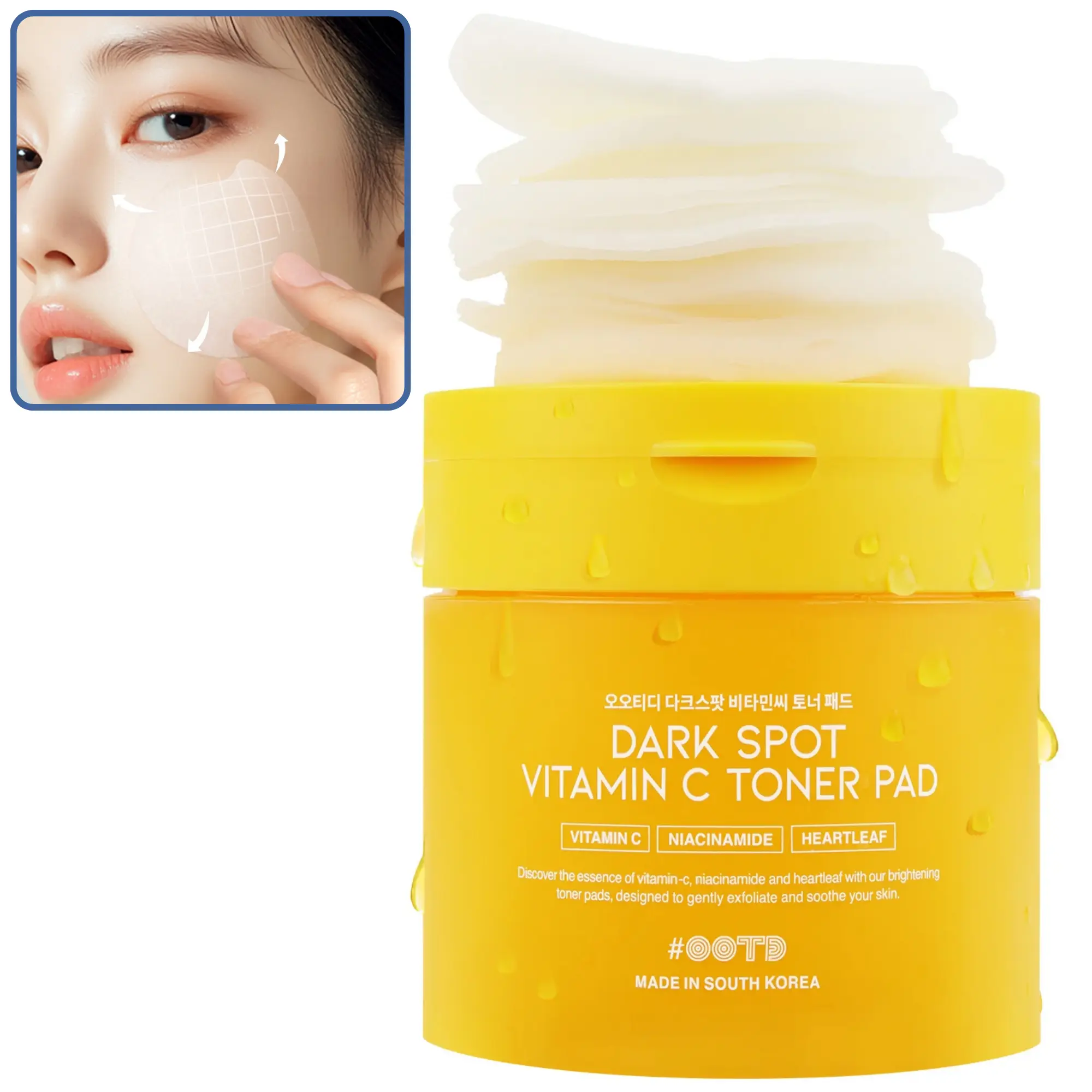 Korean OOTD Dark Spot Vitamin C Toner Pad for Acne Scars, Hyperpigmentation, Texture & Dark Circles with Niacinamide, Heartleaf | Authentic K-Beauty Glass Skin Exfoliating Pads (70 Pads)