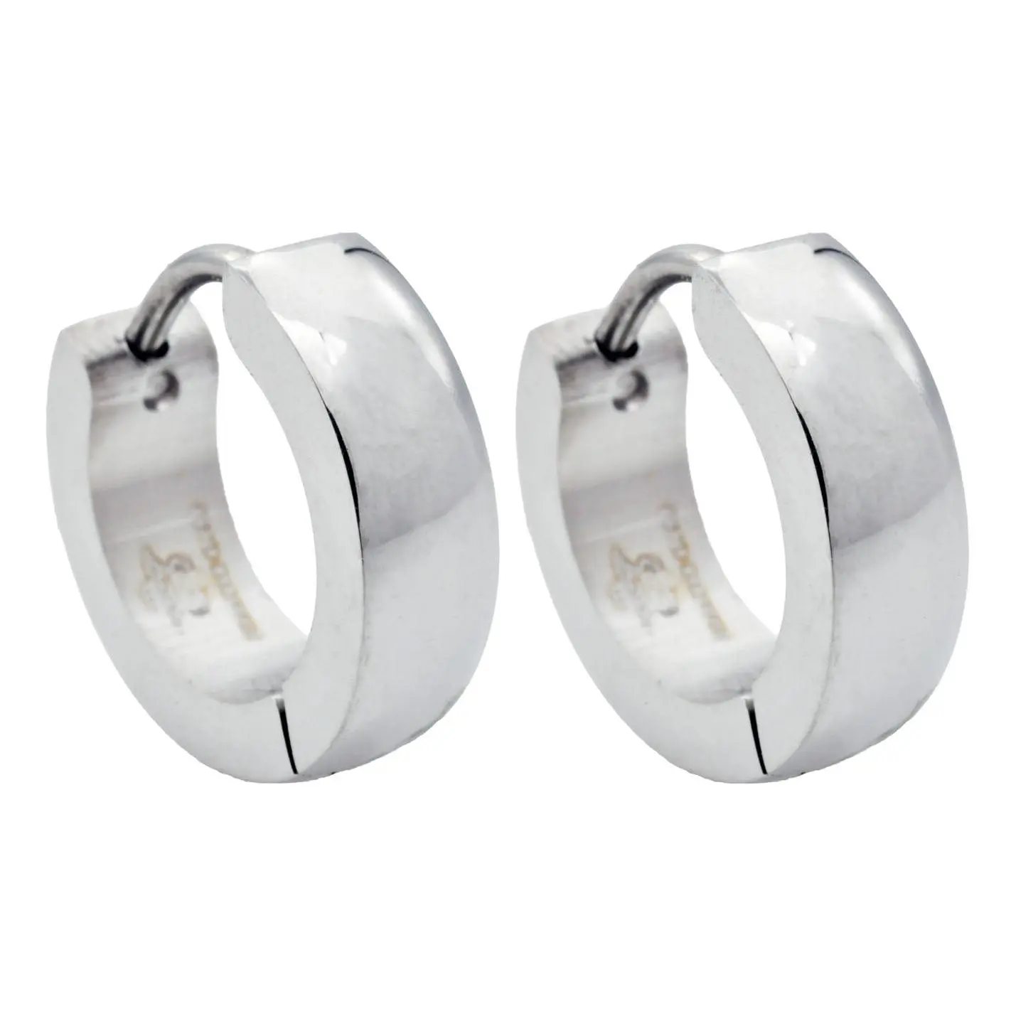 Mens Polished Stainless Steel 14mm Hoop Earrings