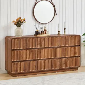 Giratree 60'' Modern Fluted 9-Drawer Dresser, Curved-Corner Wood Chest for Bedroom Storage — Also Works as a Stylish TV Stand