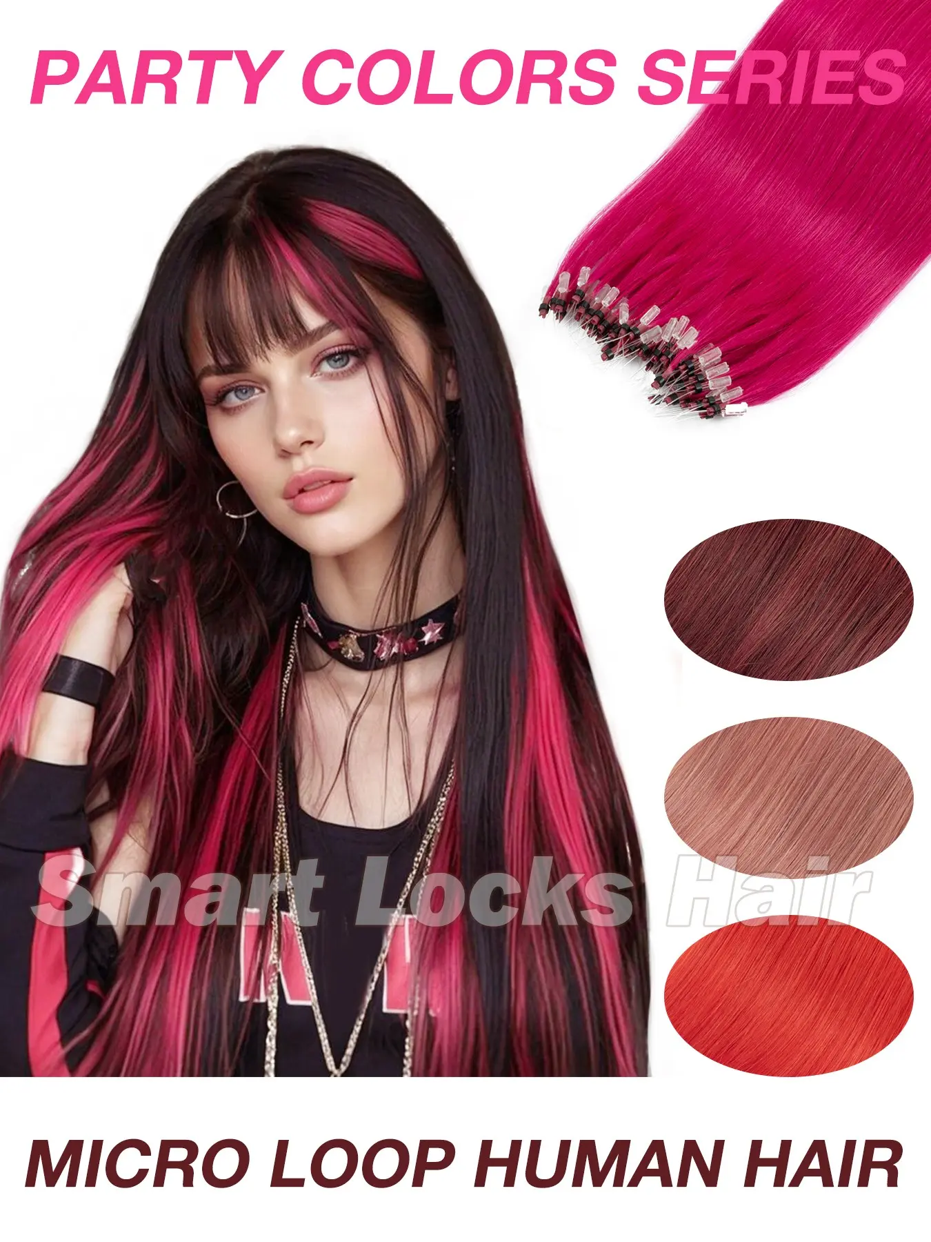 50 Strands Party Colors Micro Loop Human Hair Extensions for Women - Perfect for Daily Wear,Parties, Cosplay - Straight Hair In Highlight Shades, Natural Straight Extensions - Y2K Style,Match Dress Up