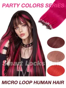50 Strands Party Colors Series Micro Loop Human Hair Extensions,Party Colors Hair Extensions for Women - Holiday Essentials Perfect for Daily Wear,Parties, And Cosplay - Straight Hair In Highlight Shades - Y2K Style,Match Dress Up