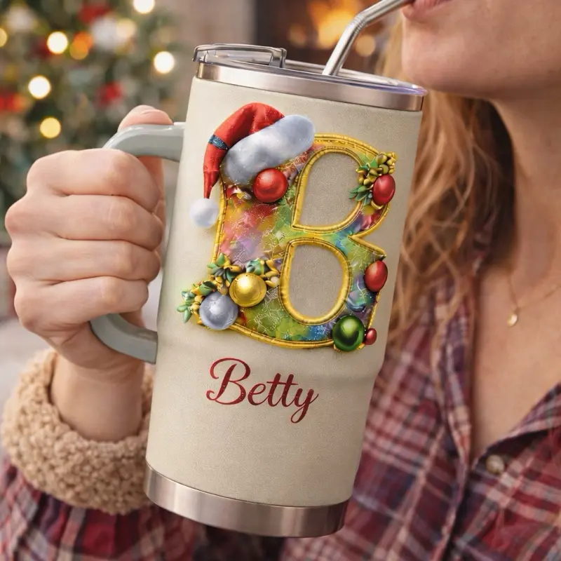 Personalized 40oz Stainless Steel Tumbler | Custom Letter & Name | Keeps Drinks Cold 24H | Gift Ready