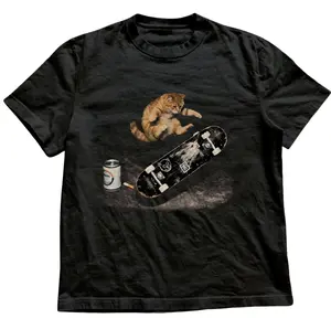 Skater Cat T-Shirt, Animal Tee, Gifts Shirt, Unisex Vintage Graphic Tees Gothic Grunge Y2k Emo Scene Amity Affliction Style Clothes Men Women Streetwear
