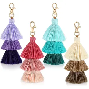 4 Pieces Pom Pom Tassel Keychain Colorful Backpack Keychain Women Cute Bag Charms Bohemian Purse Tassels Bag Charm Handbag Purse Pendant Key Chain