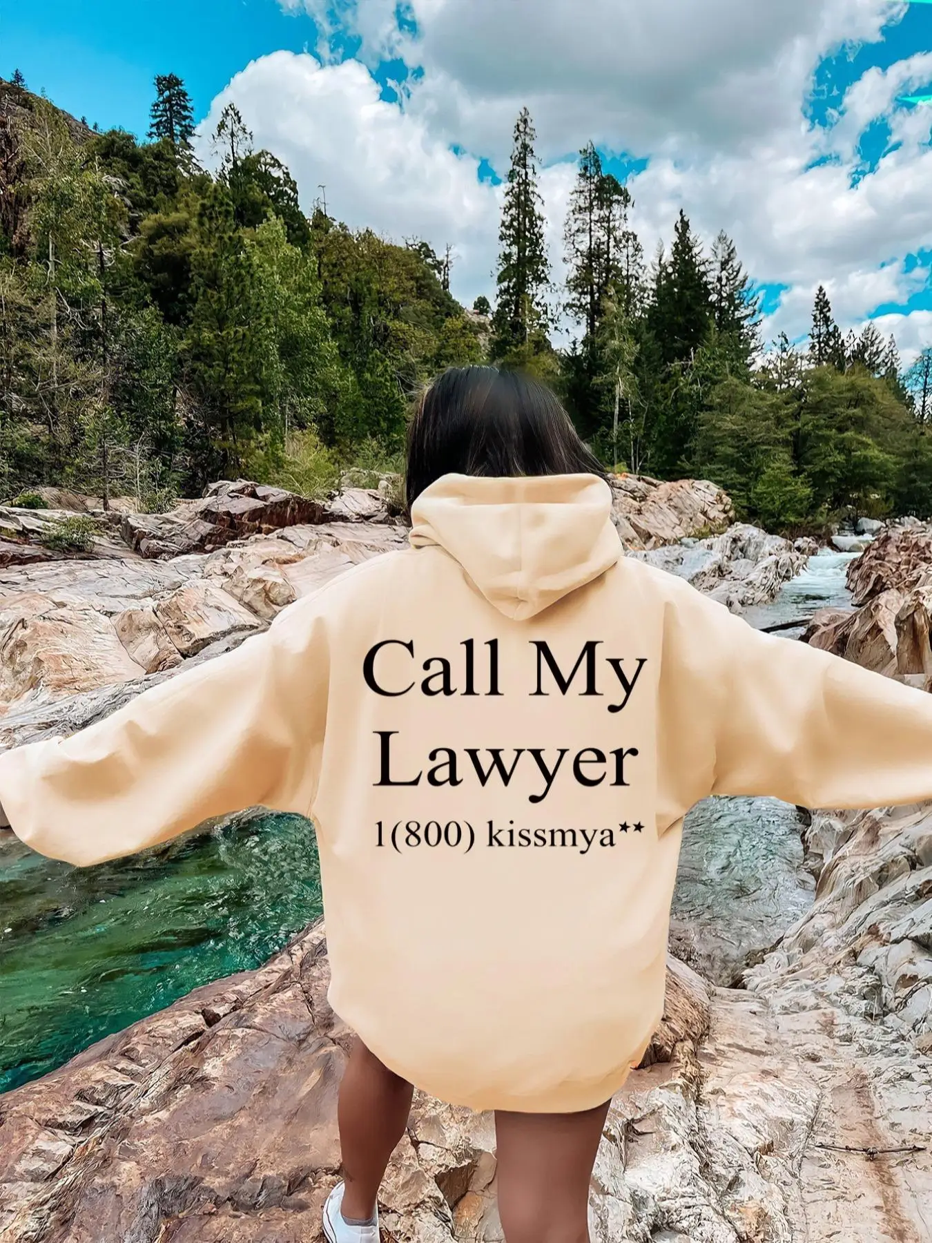 Women's New Fashion "call Me Lawyer" Print Drawstring Pocket Hoodie, Casual Drop Shoulder Long Sleeve Top, Comfort Womenswear Pullover for Lady