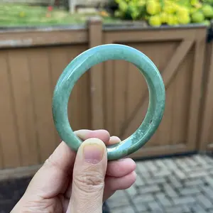 24124-L Certified Untreated Grade A Jade Bracelet - Round 55.6mm (Green with Yellow)