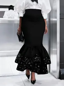 Women's Mermaid Sequin Half Skirt, High Waist Pencil Dress, Elegant Chic Fish Tail Design, Comfortable Polyester Blend, All Seasons Wear, Formal Elegant Skirt