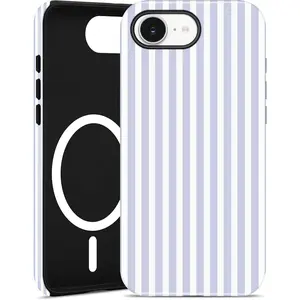 Jusy Striped Phone Case for iPhone 16e/17e, Cute Aesthetic Magnetic Hybrid Soft TPU and Hard PC Protective Cover, Matte Anti-Scratch Shell Support Wireless Magnetic Charging - Blue & White